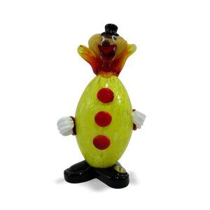 Murano Glass Clown Figurine Yellow & Red Italy Vintage 7"